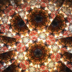 Close-up view of kaleidoscope image generated by the drum filled with red and yellow cullet.