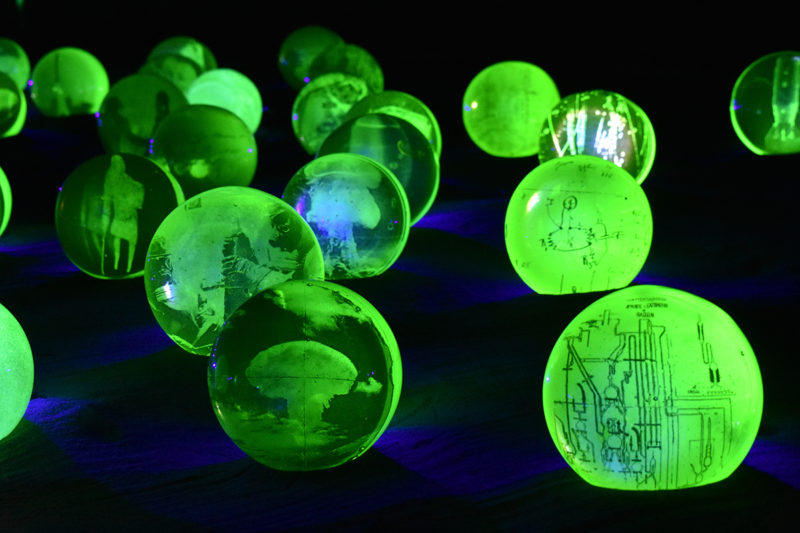 Jo Yarrington, Uranium Game, installation close up on some orbs.