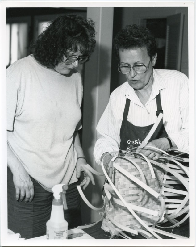 1995 Glenna Callahan and Joan Collier (L to R) at a Spring Basket Workshop