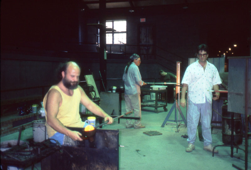 1995 (L to R) David Lewin, Joe Mattson, and Jeff Sammartino working in the Glass Studio