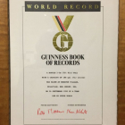1992 Guinness Book of Records certificate for World's Largest Glass Bottle on display in the Museum of American Glass.