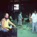 1995 (L to R) David Lewin, Joe Mattson, and Jeff Sammartino working in the Glass Studio