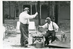 1992 Volunteer Glassblowers, Jeff Vanaman and Harry Deemer, demonstrating outside the Museum of American Glass