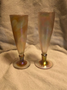 Two tall golden glass goblets by Joe Mattson