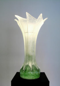 Mixed Media Vase by Brett Swenson, Green base with white neck expanding into a flowerlike flared white lip