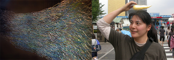 Harue Shimomoto headshot and her large glass sculpture