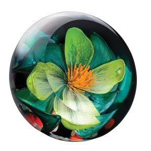 Green Floral glass paperweight
