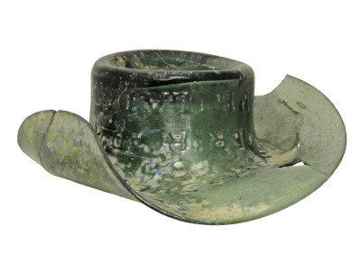 Glass hat whimsy shaped from a porter bottle, probably made at Dyottville Glass Works, late 1850s. Photograph courtesy of AECOM and PennDOT.