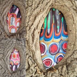 Painted Illustration on tree bark by John Garrettson
