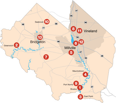 Map of Cumberland County, NJ 2016 participating ARTT sites