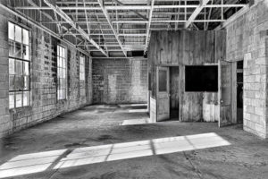 Black and White image of garage interior