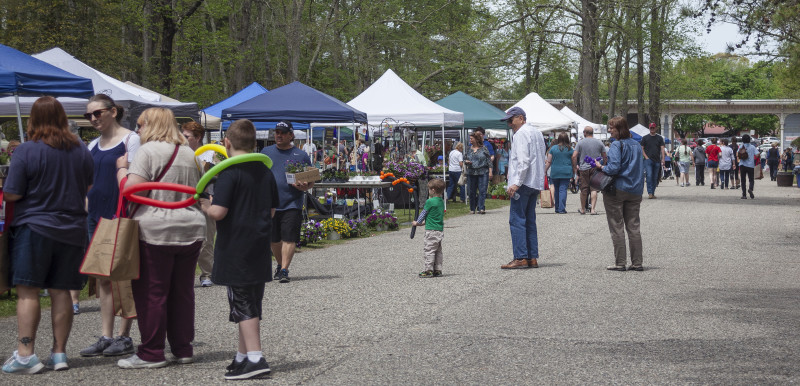 Crowd of children and adults exploring the booths at the ECO Fair.