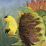 Yellow Bird On Sunflower Painting by Artist Linda Doucette