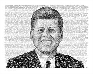 Portrait of John F. Kennedy created with the words of his famous inaugural address by Daniel Duffy