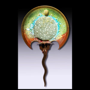 Stingray. Stoneware and porcelain clay with melted-in glass. Decorative wall piece. 36"x20"x4"