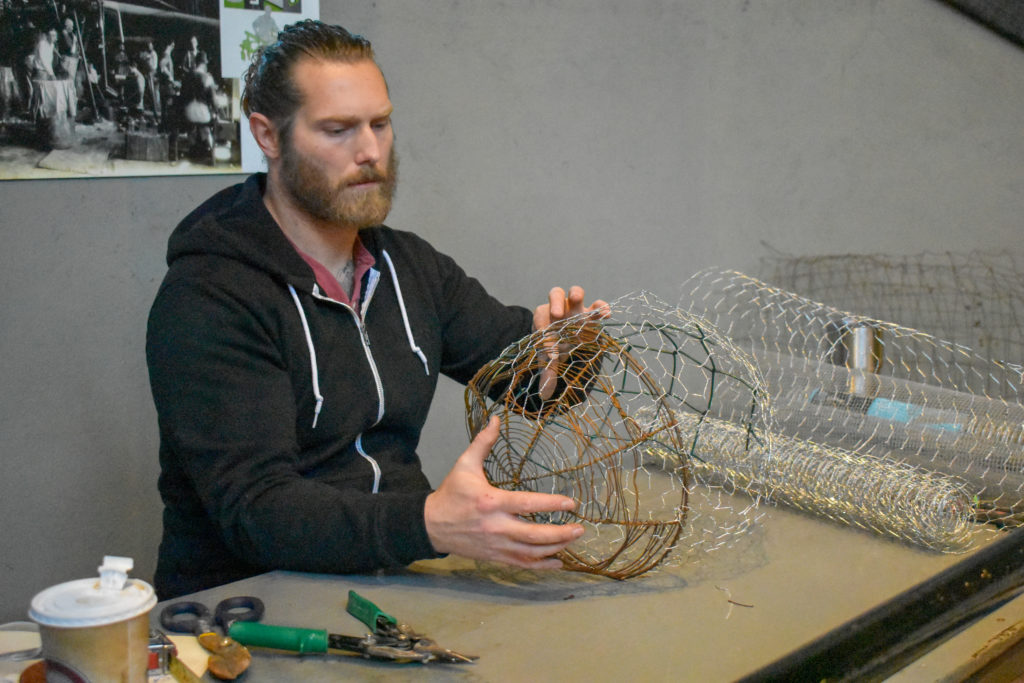 Emanation 2019 artist Jesse Krimes creating wire cages in the Glass Studio.