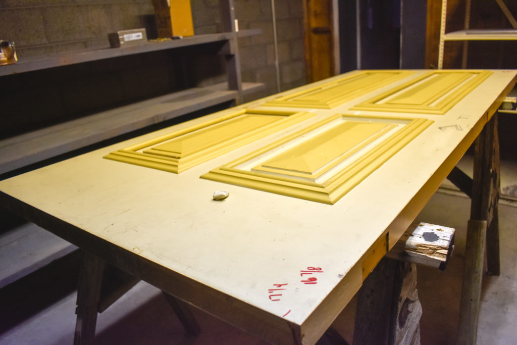 Door in Museum leading to a behind-the-scenes workspace. It will be divided in four and molds will be created for each panel.