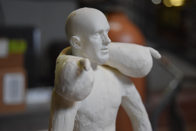 Closeup of a sculpture of a man by "Emanation 2019" Artist Allan Wexler.