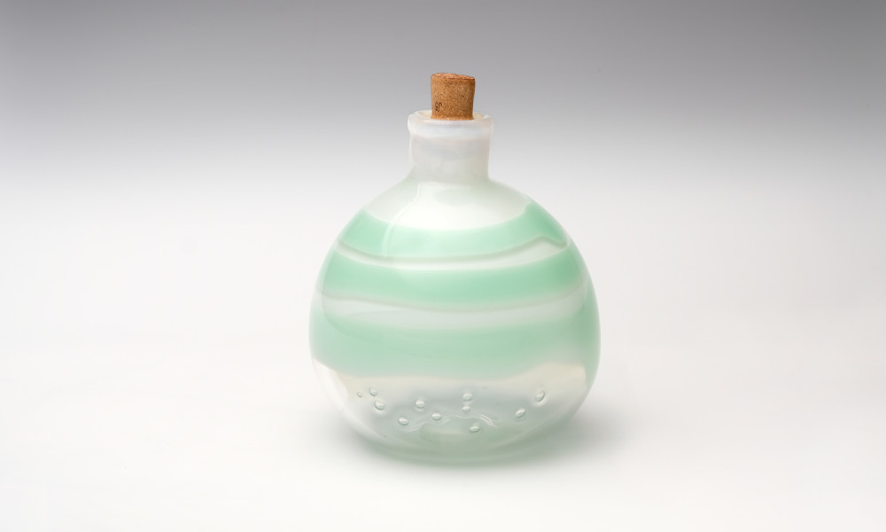 Sarah Max Beck, Mead Machine with Built-in Bubbles (mead not included), 2017, Blown glass, found cork, 8x6x6 inches