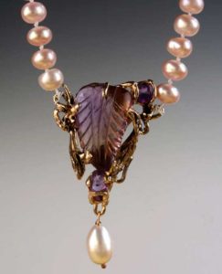 detail of amethyst and pearl pendant by Harriet Forman Barrett