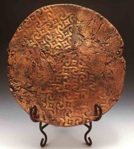 Copper color pottery rondel by Amy Block