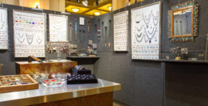 Booth showcasing the jewelry of Sharon Carlucci