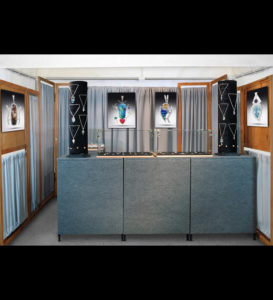 Booth showcasing the jewelry of Paul Lorber