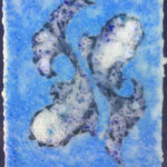 encaustic painting with glass embellishment by Anna Scaramazza of the Pisces horoscope symbol, two fish swimming in opposing directions