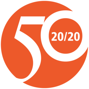 50 20/20 logo in orange.
