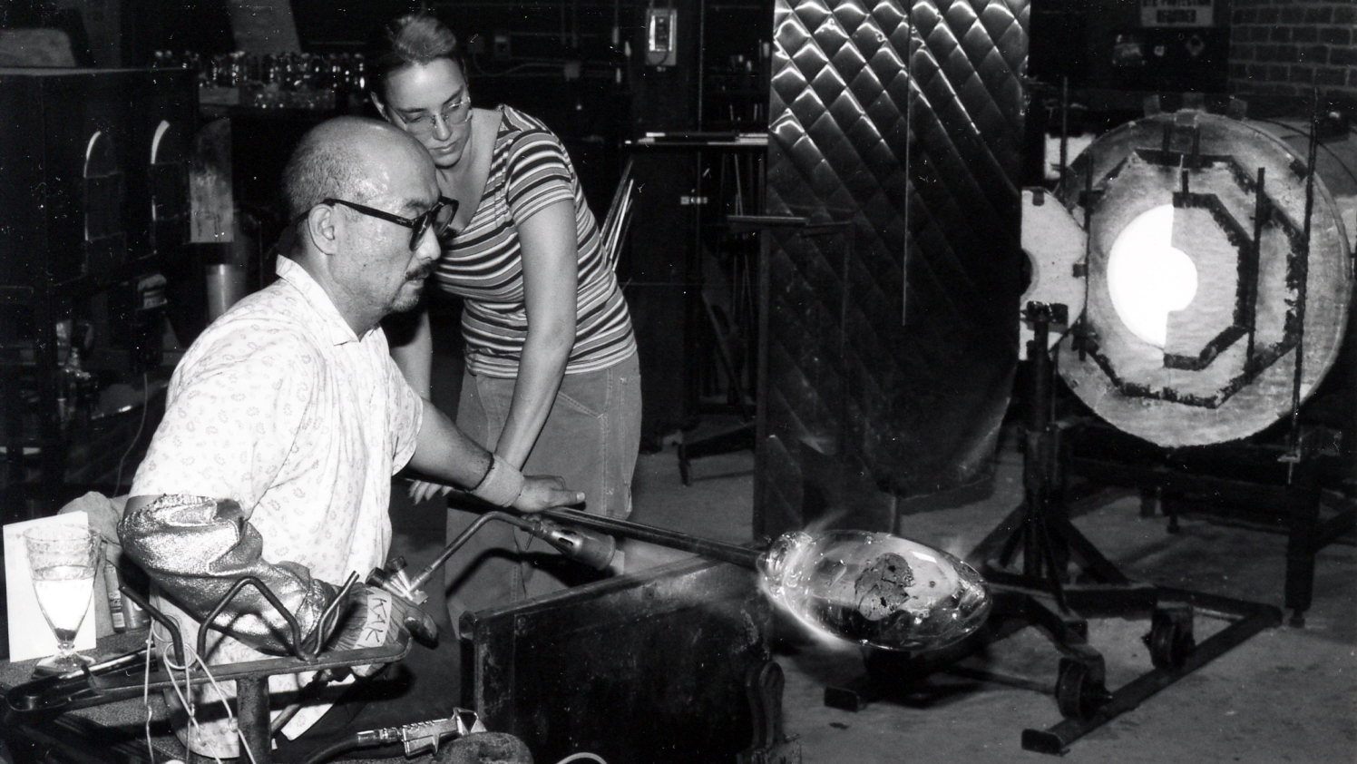 1997 Creative Glass Fellows Hitoshi Kakizaki and Kait Rhoads working in the Glass Studio