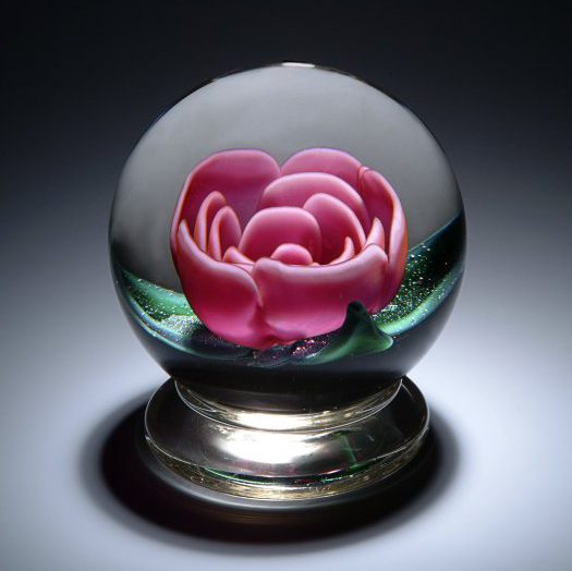A pink Millville Rose paperweight attributed to Ralph Barber. Photograph by Al Weinerman with The Lens Group.