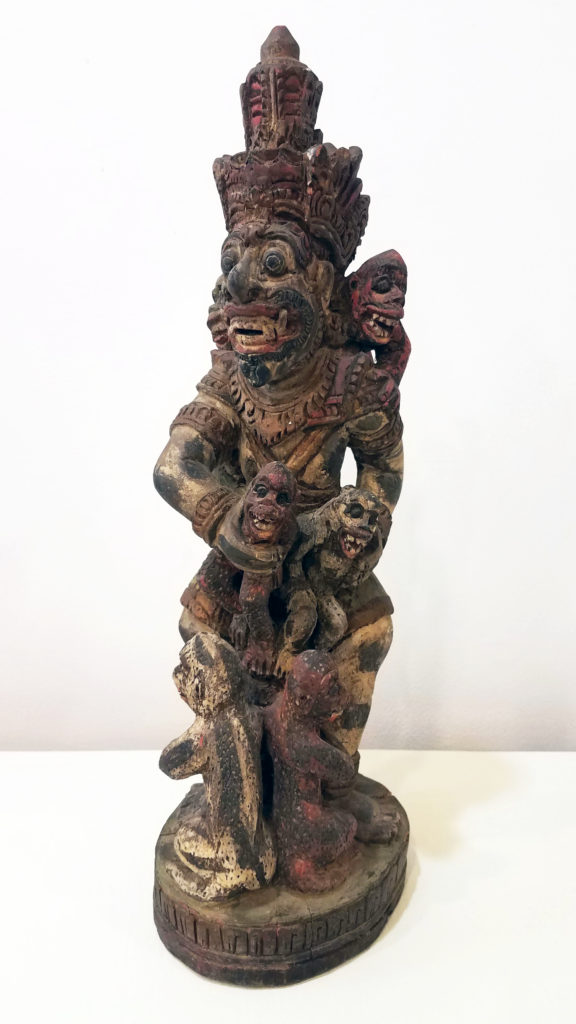 A carved and painted depiction of Hanuman, the Monkey King by an unknown artist, part of the collection of Frederick Kramer.