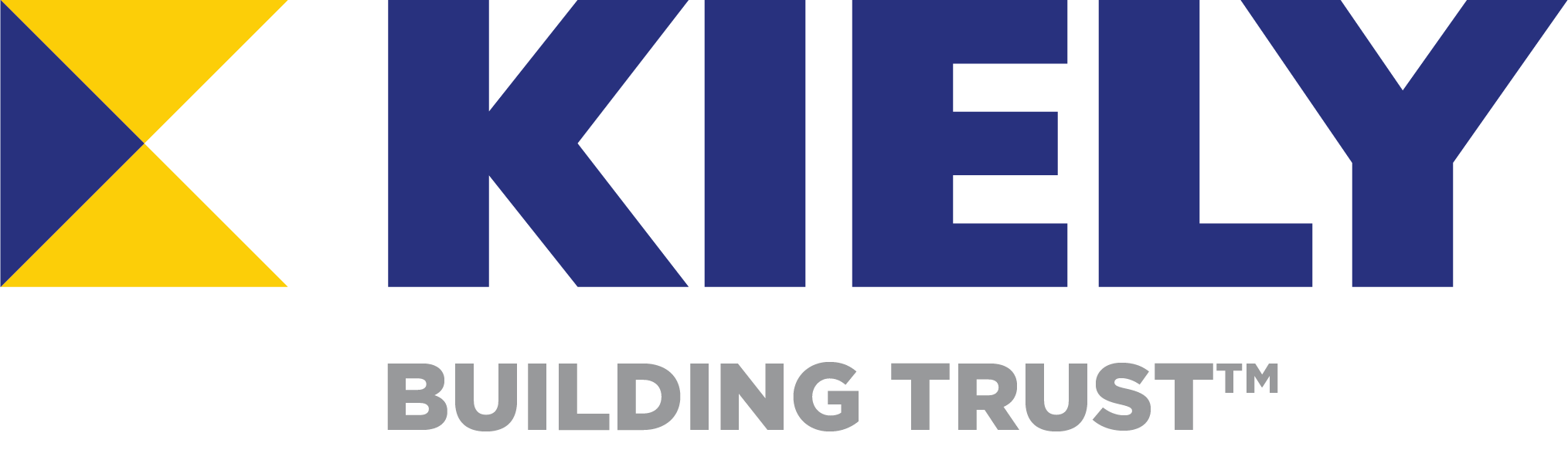 Kiely logo in blue and yellow with gray text beneath reading building trust, followed by a trademark symbol.