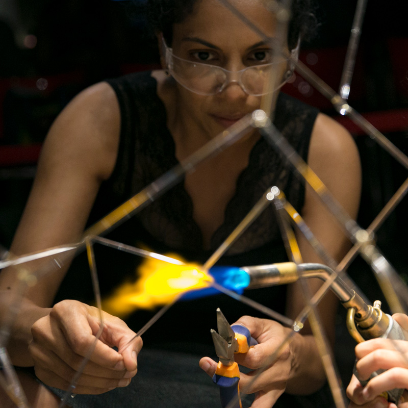 Closeup of Anjali Srinivasan working on Inflorescent Rhapsody at Chrysler Museum of Art. Photo by Ashley Birkman, 2018