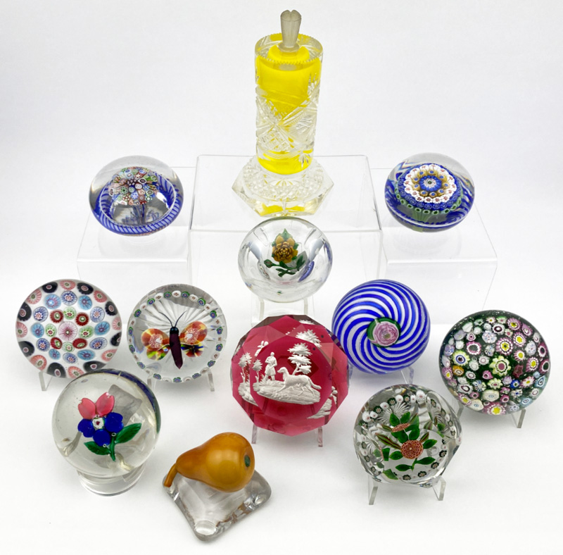 Collection of 12 antique paperweights featured by William Pitt Paperweights.