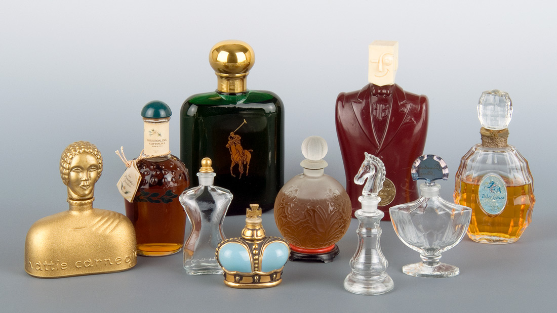 A selection of 10 perfume bottles from the Museum of American Glass collection.