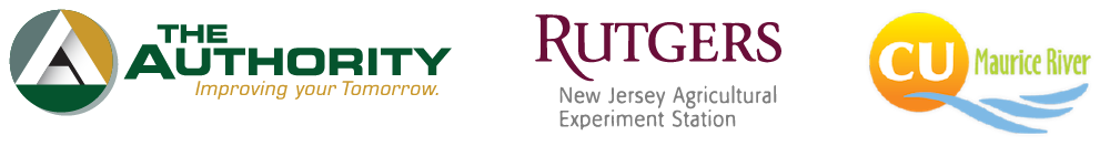 Logos for "The Authority: Improving Your Tomorrow.", "Rutgers: New Jersey Agricultural Experiment Station." and "CU Maurice River." All logos are against a gray and white checkered background.