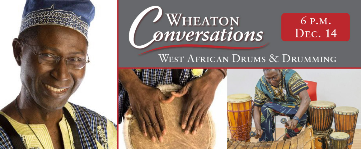 Image of the banner for an episode of Wheaton Conversations. The banner is separated into three rectangular sections with red lines in between them. The two sections on the right side if the banner are horizontal and the section on the left is vertical. The section in the top right corner is gray with white text that reads 