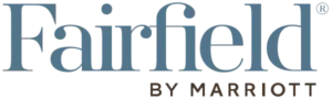 Image of the Fairfield by Marriott logo. The logo is comprised of blue text that reads "Fairfield" with black text under it that reads "BY MARRIOTT" in capital letters.